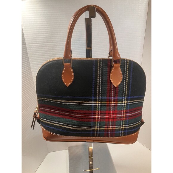 Dooney & Bourke Medium Double Zip Black Tartan Plaid Hand Bag Purse With Strap - Picture 2 of 16